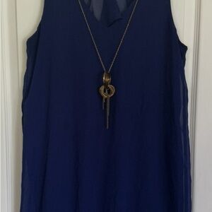 SALE! Elegant Blue Sleeveless dress with Necklace attached